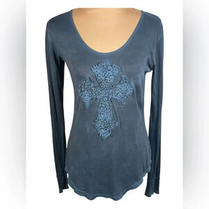 BUCKLES ~Velvet Stone  Long Sleeve Tee with Crystal's Embroidery size Small NWT